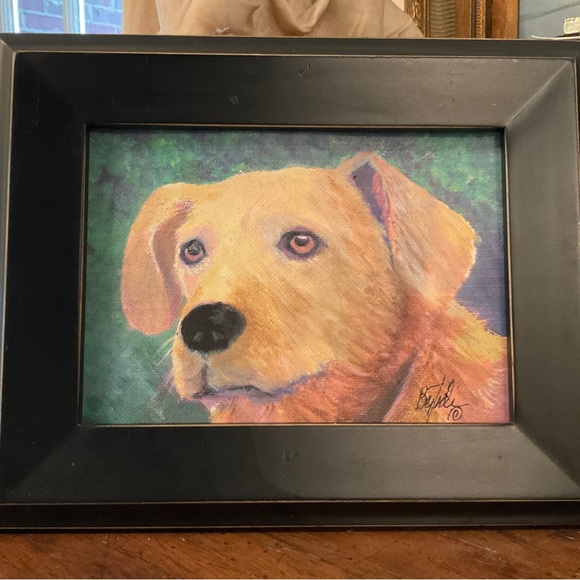 5”x7” oil of yellow lab, signed and framed